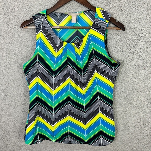 Banana Republic Tank Top Women M Petite Chevron Sleeveless Bright Y2K Bold Retro - Picture 1 of 6